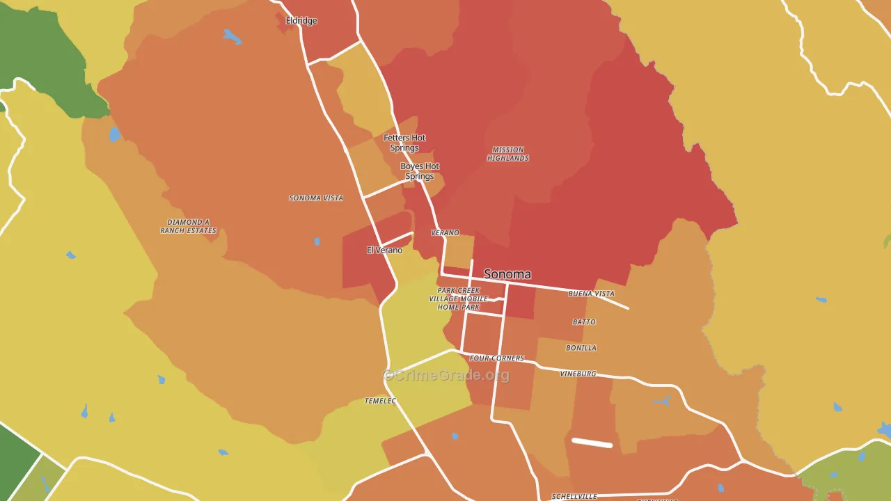 Sonoma, CA Map of Vehicle Theft Rates
