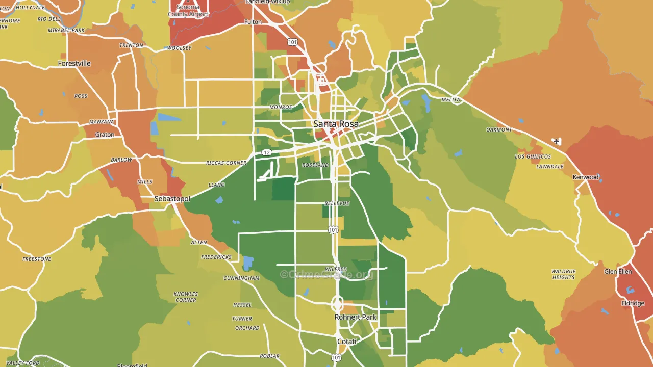 Sonoma County, CA Map of Vehicle Theft Rates