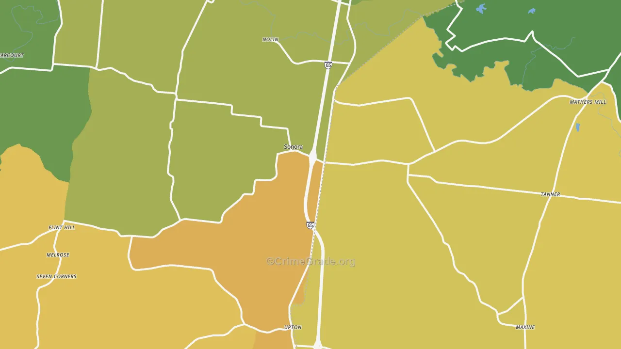 Sonora, KY Map of Vehicle Theft Rates
