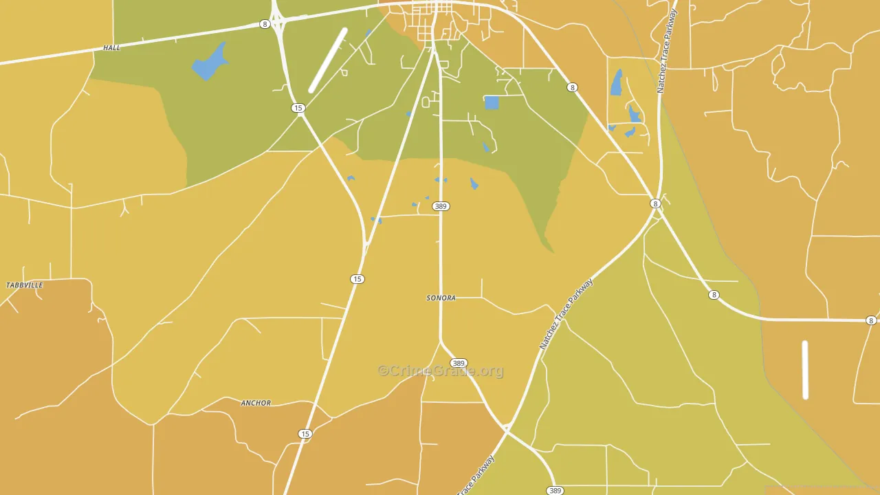 Sonora, MS Map of Vehicle Theft Rates