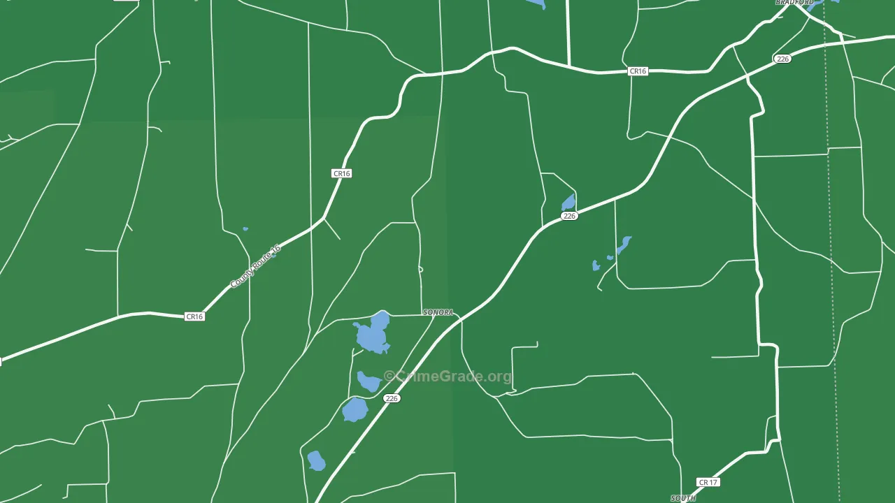 Sonora, NY Map of Vehicle Theft Rates