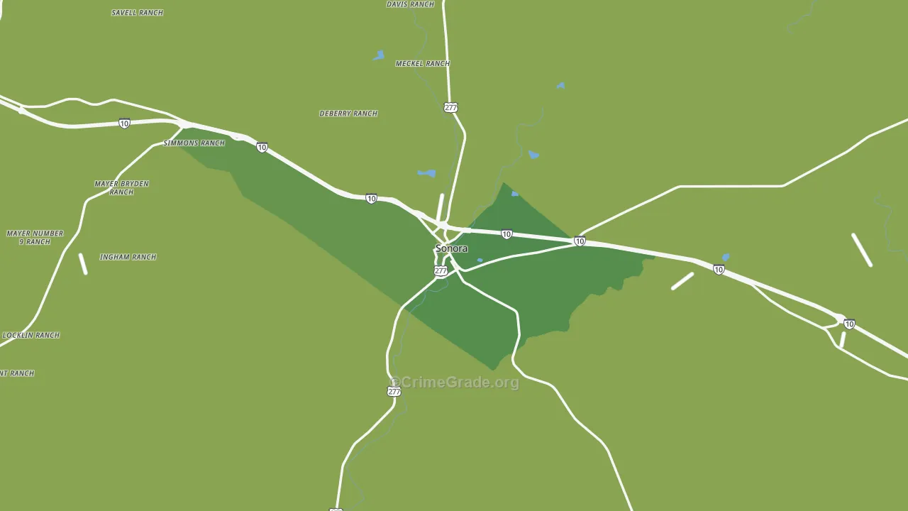 Sonora, TX Map of Vehicle Theft Rates