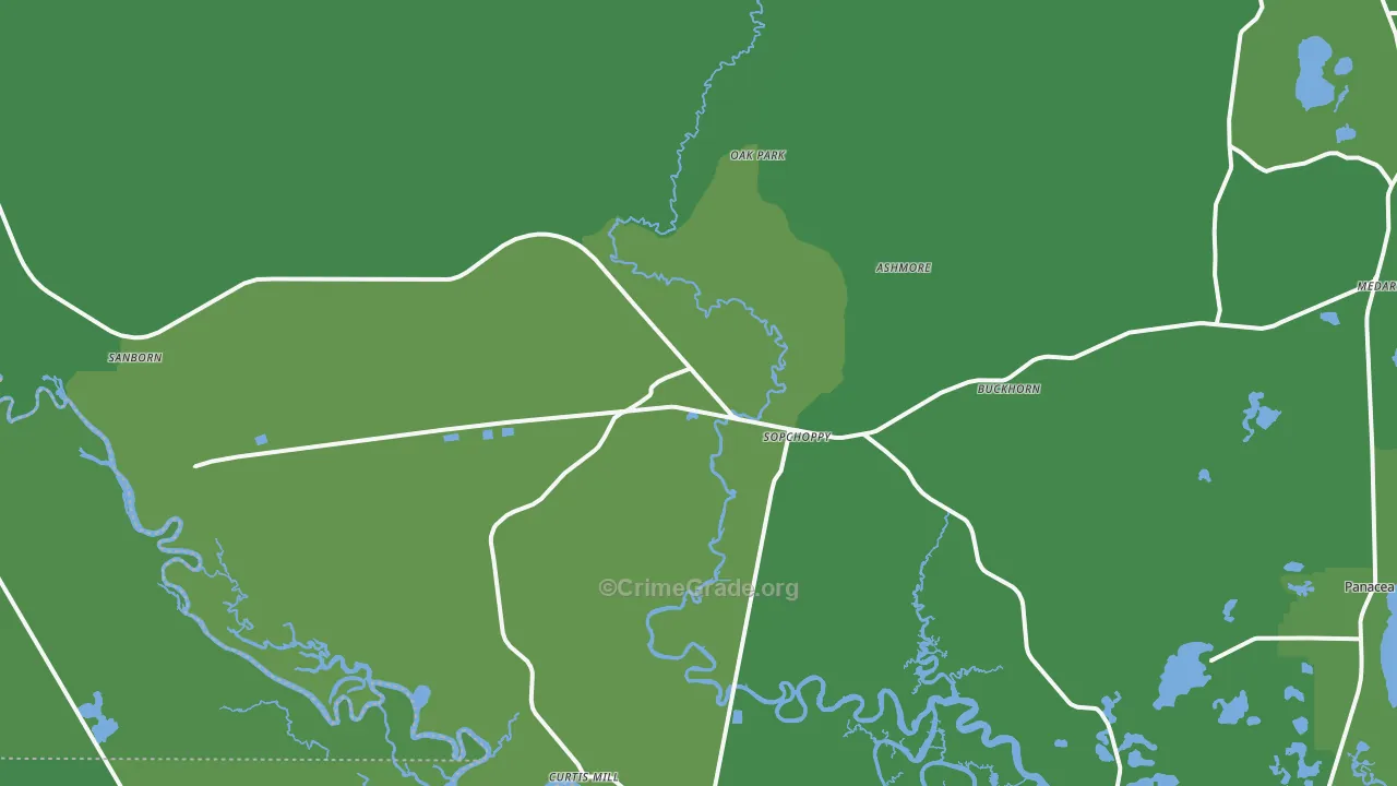 Sopchoppy, FL Map of Vehicle Theft Rates