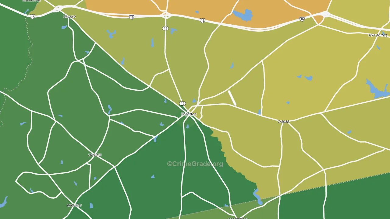 Soperton, GA Map of Vehicle Theft Rates