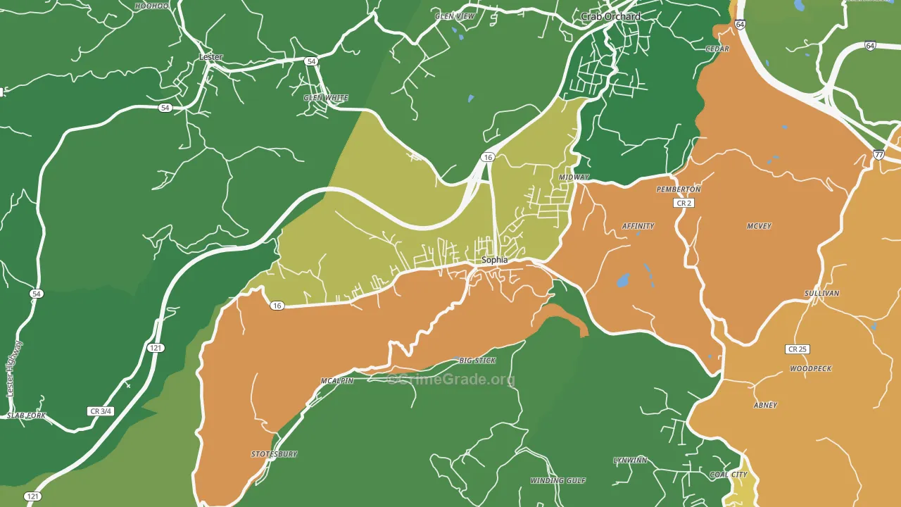 Sophia, WV Map of Vehicle Theft Rates