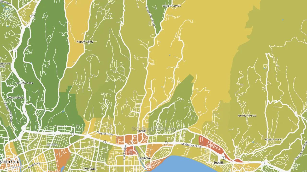Soquel, CA Map of Vehicle Theft Rates