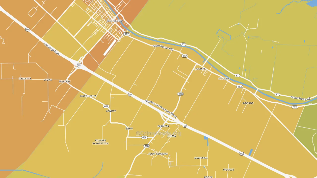 Sorrel, LA Map of Vehicle Theft Rates