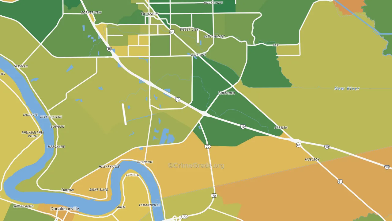 Sorrento, LA Map of Vehicle Theft Rates