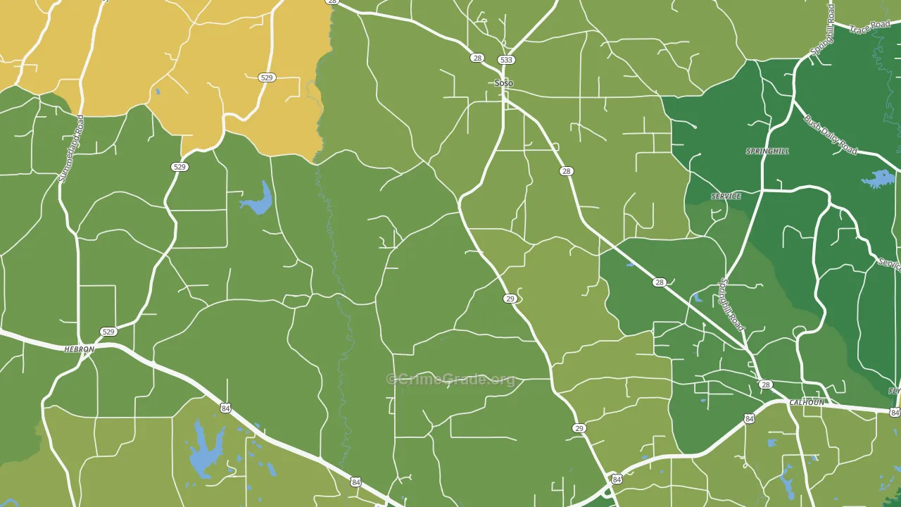 Soso, MS Map of Vehicle Theft Rates