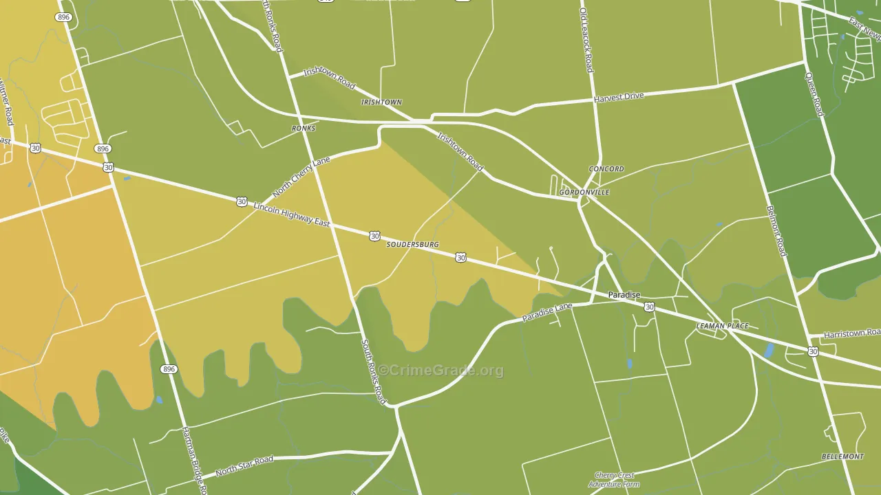 Soudersburg, PA Map of Vehicle Theft Rates