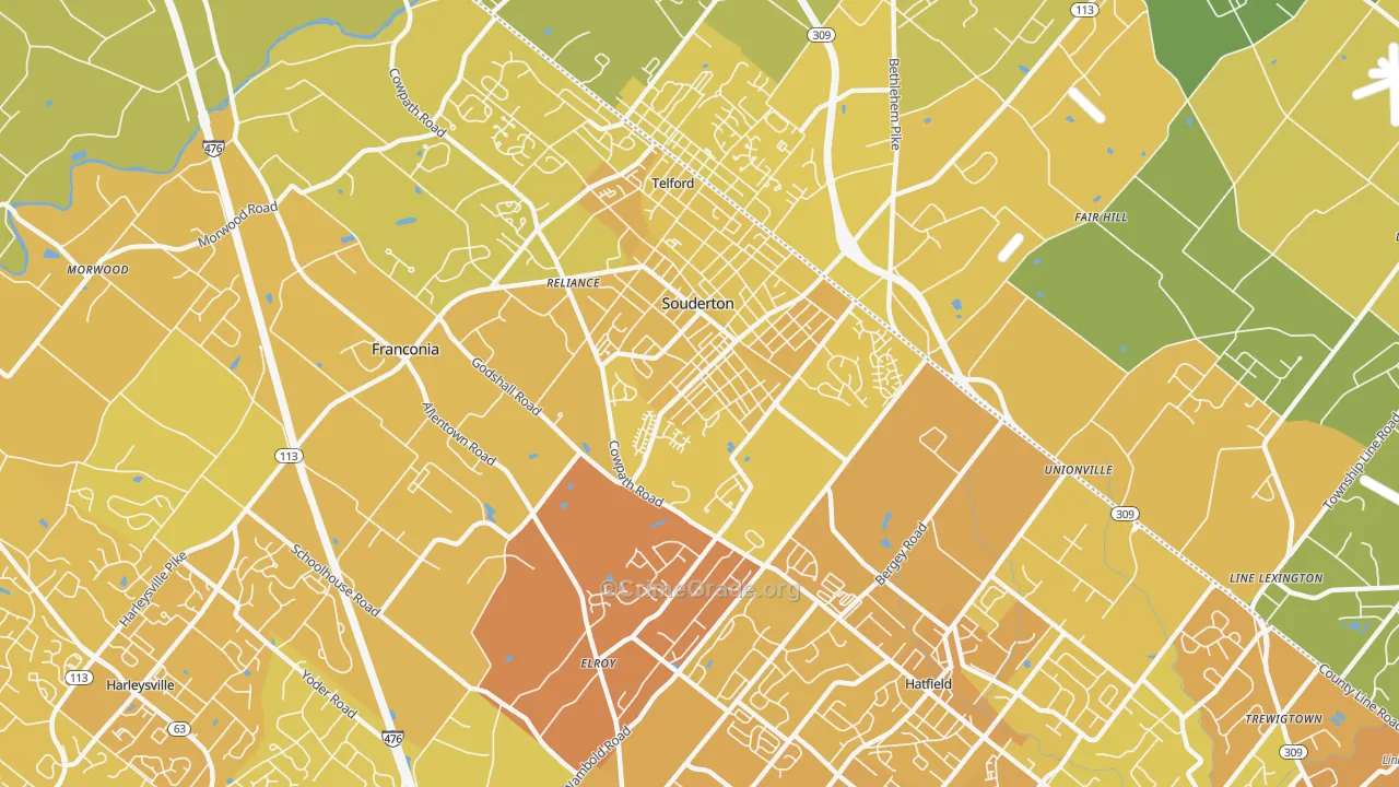 Souderton, PA Map of Vehicle Theft Rates