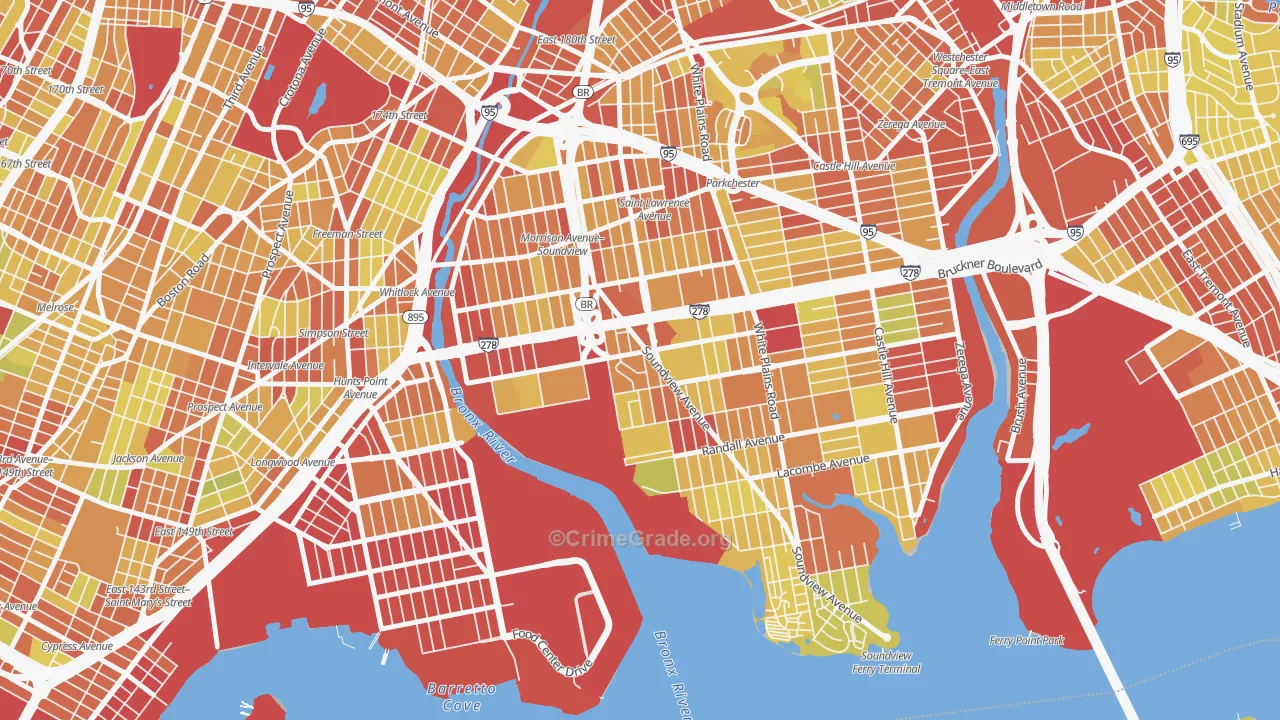 Soundview, Bronx, NY Map of Vehicle Theft Rates