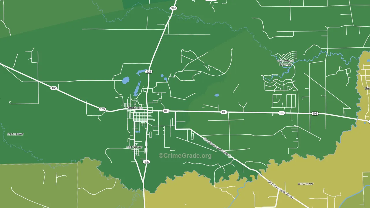 Sour Lake, TX Map of Vehicle Theft Rates