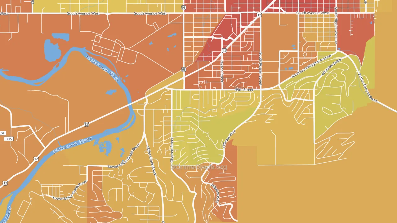 South 39th Street, Missoula, MT Map of Vehicle Theft Rates
