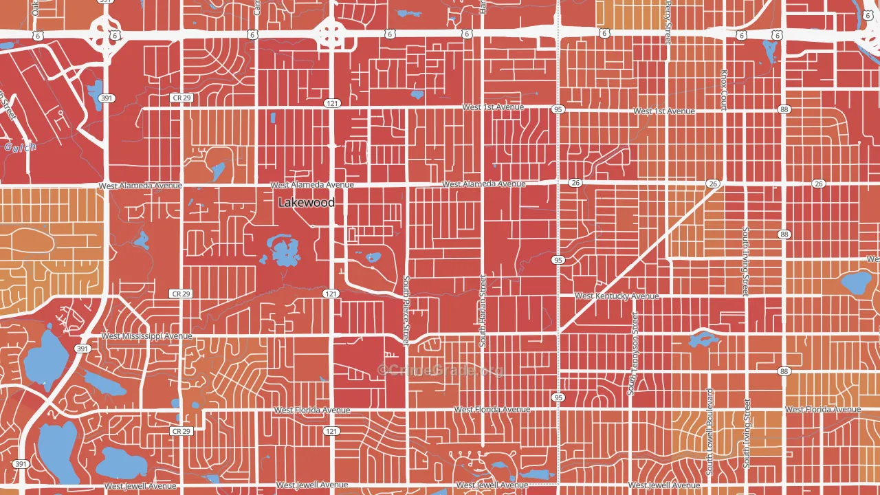 South Alameda, Lakewood, CO Map of Vehicle Theft Rates