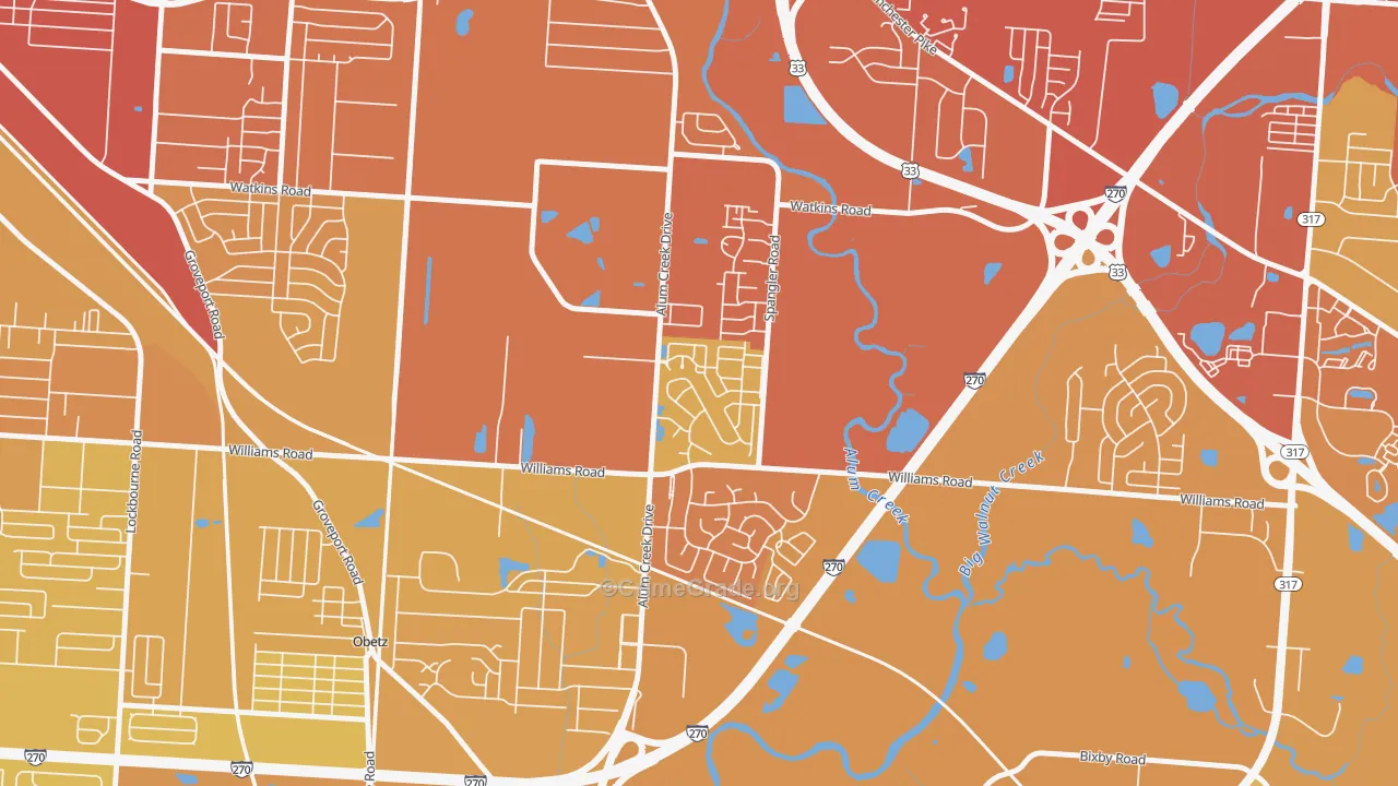 South Alum Creek, Columbus, OH Map of Vehicle Theft Rates