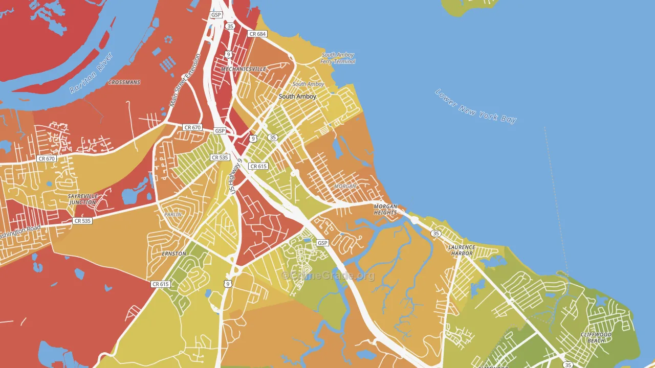 South Amboy, NJ Map of Vehicle Theft Rates