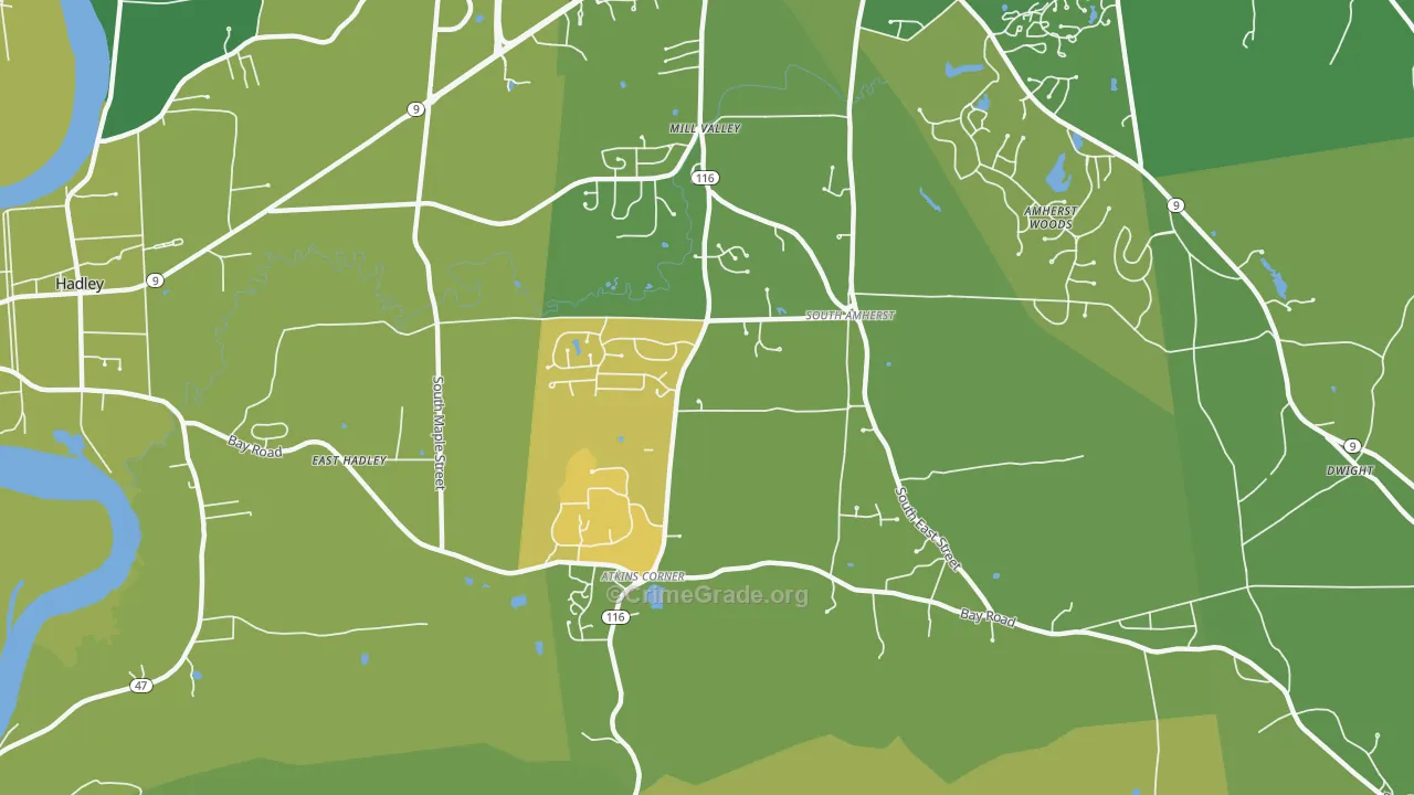 South Amherst, Amherst, MA Map of Vehicle Theft Rates