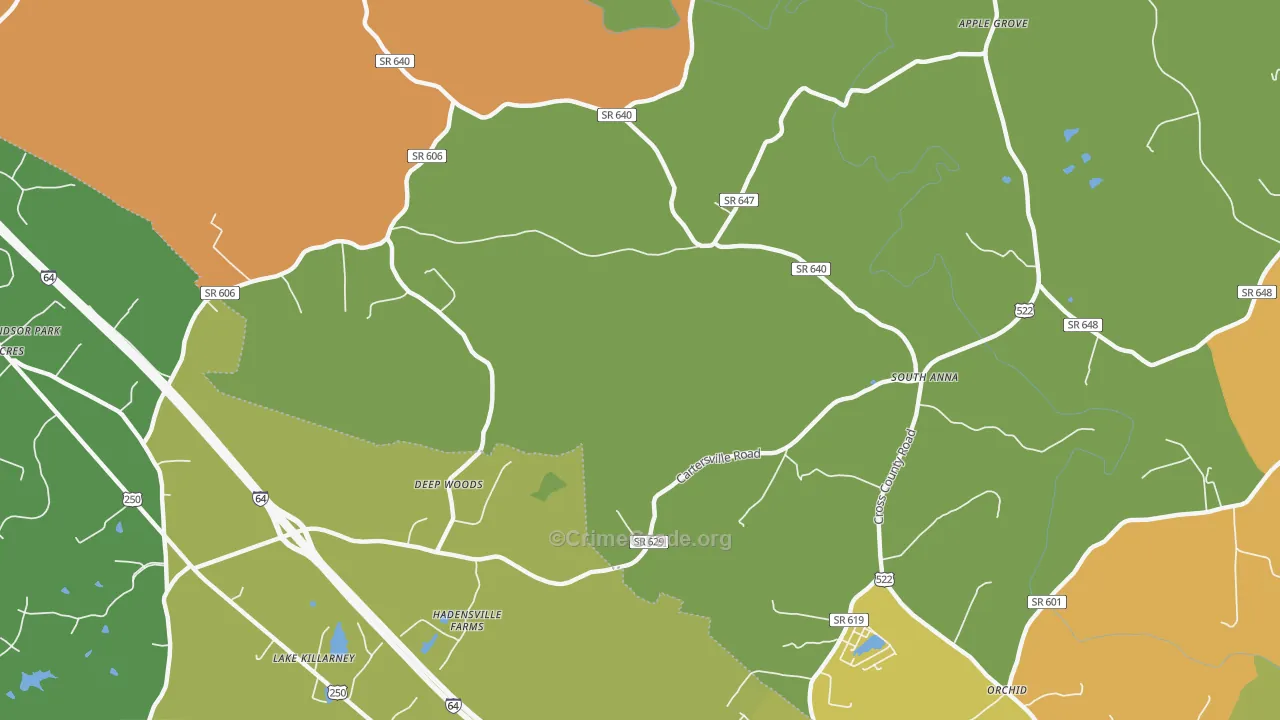 South Anna, VA Map of Vehicle Theft Rates