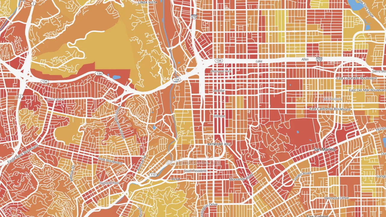 South Arroyo, Pasadena, CA Map of Vehicle Theft Rates