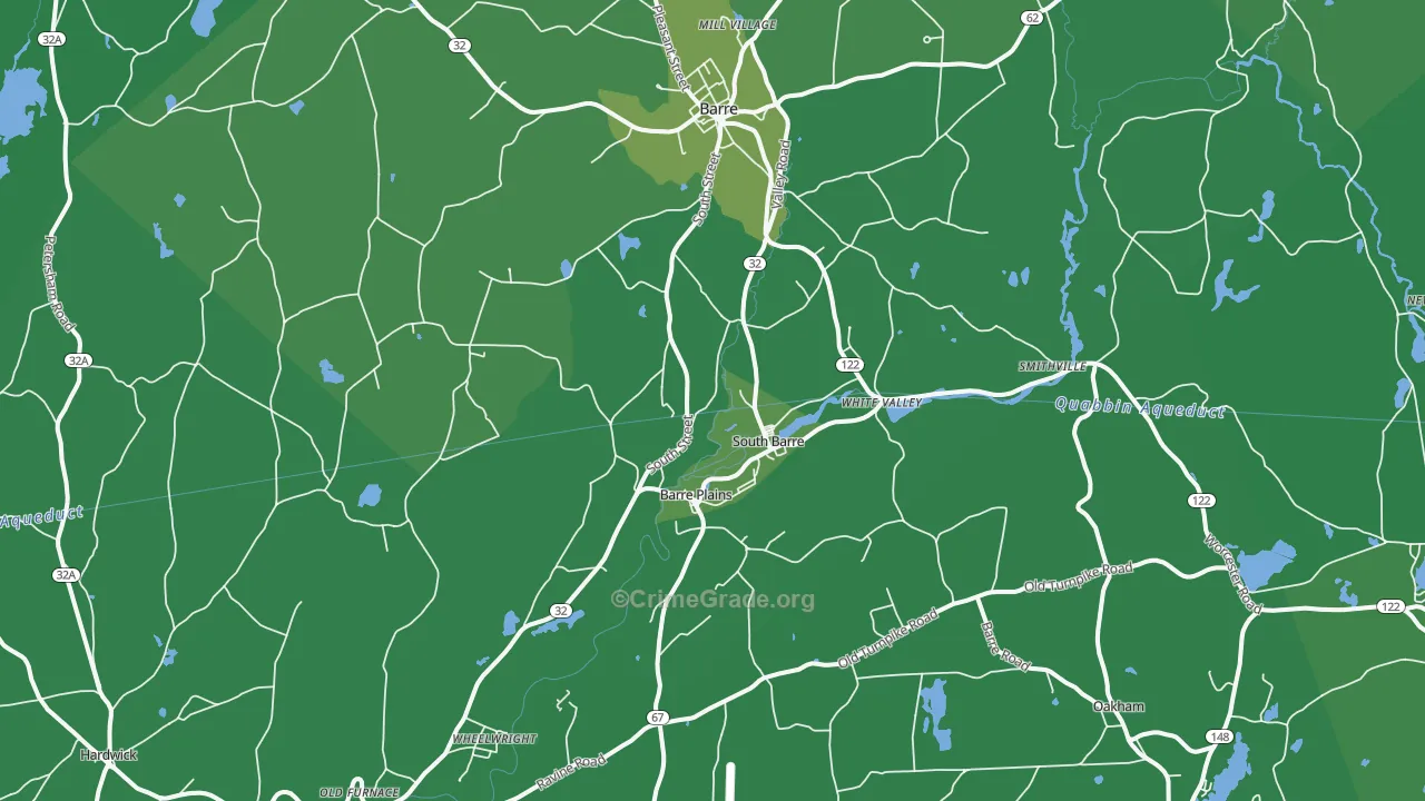 South Barre, MA Map of Vehicle Theft Rates