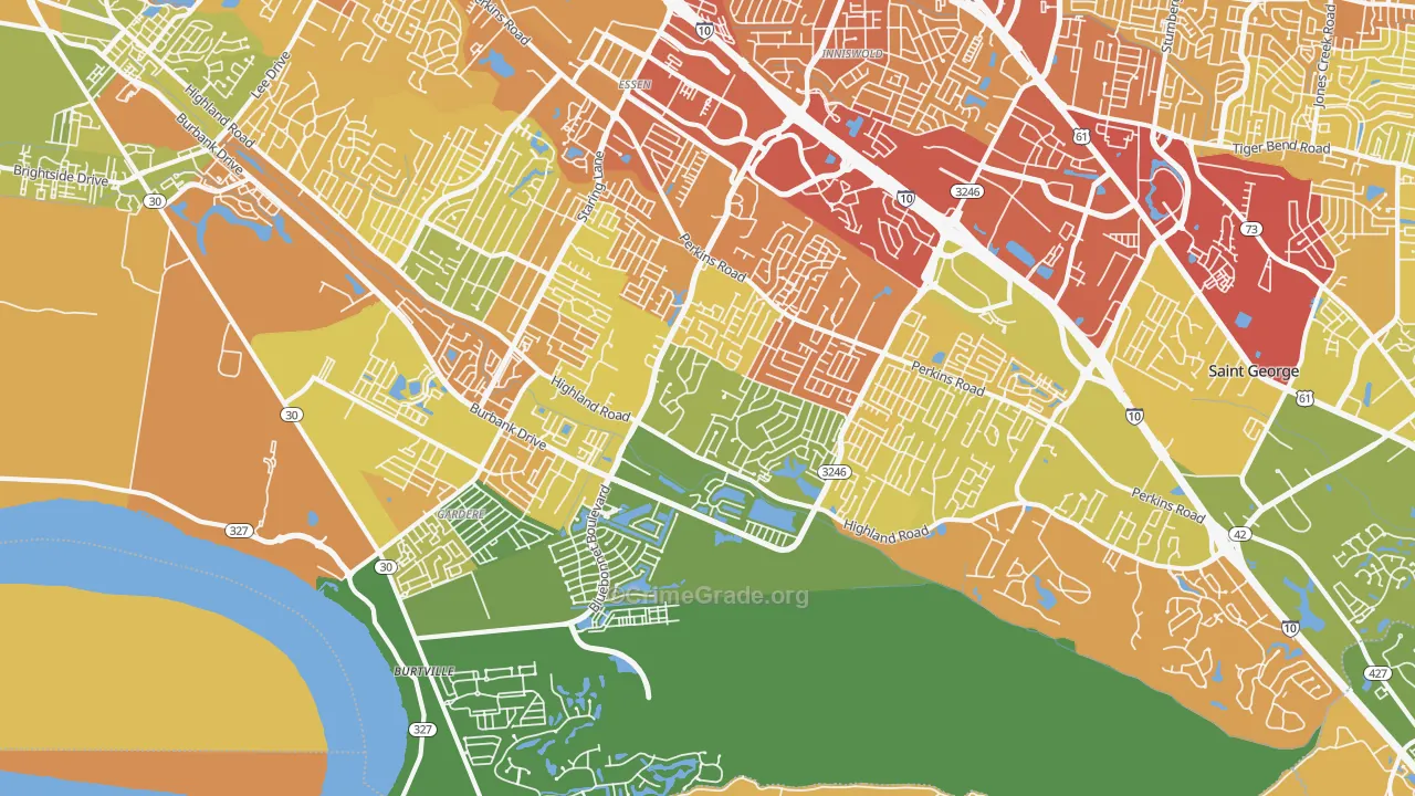 South Baton Rouge, Baton Rouge, LA Map of Vehicle Theft Rates