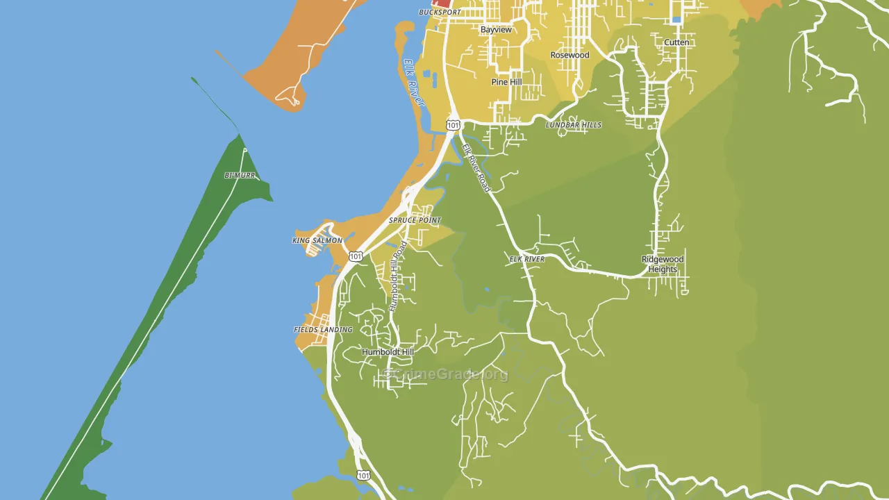 South Bay, Eureka, CA Map of Vehicle Theft Rates