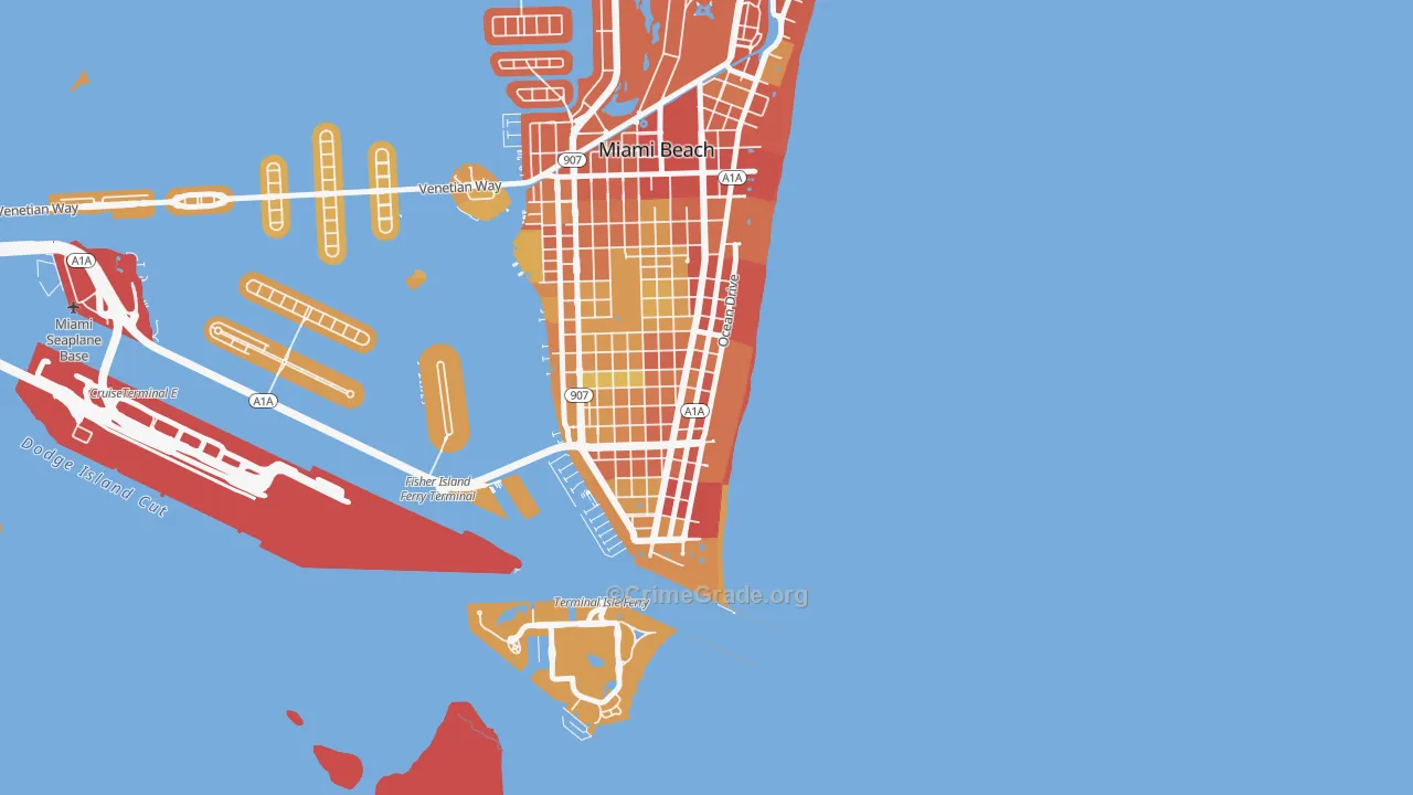 South Beach Miami Beach, Miami Beach, FL Map of Vehicle Theft Rates