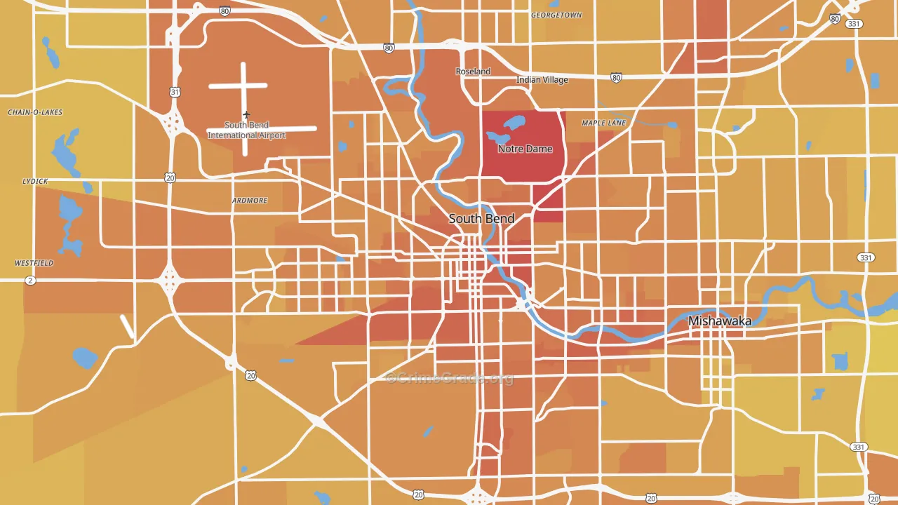 South Bend, IN Map of Vehicle Theft Rates