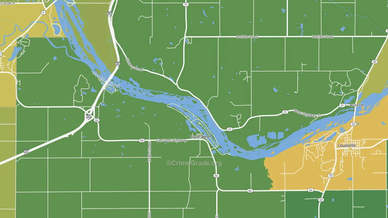 South Bend, NE Map of Vehicle Theft Rates