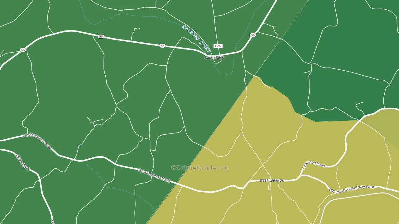 South Bend, PA Map of Vehicle Theft Rates