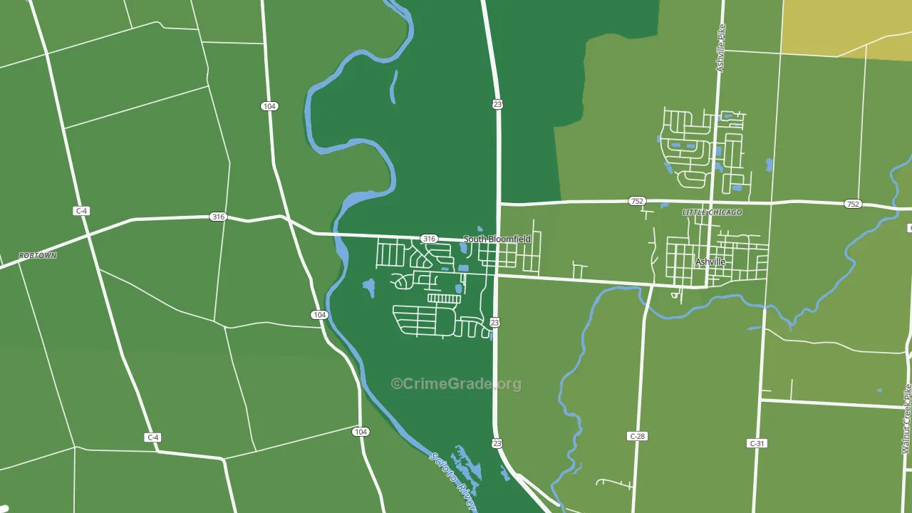 South Bloomfield, OH Map of Vehicle Theft Rates