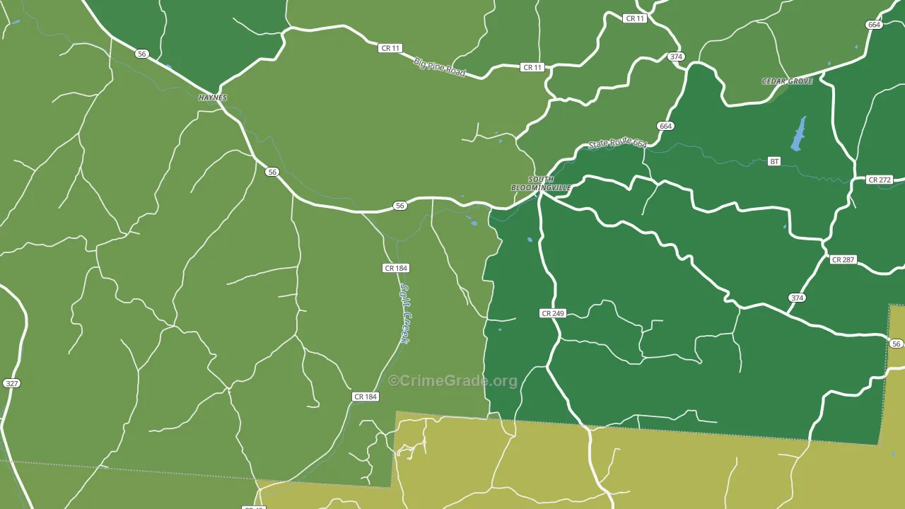 South Bloomingville, OH Map of Vehicle Theft Rates
