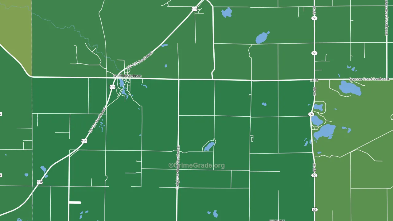 South Boardman, MI Map of Vehicle Theft Rates