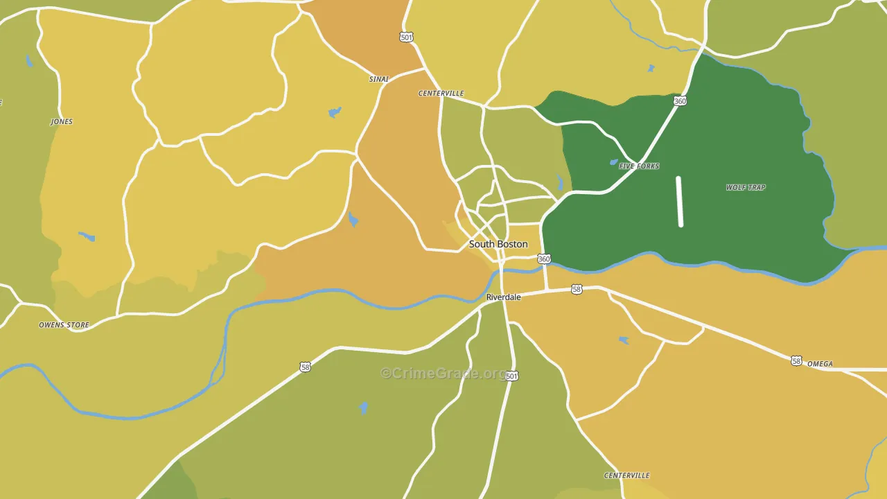 South Boston, VA Map of Vehicle Theft Rates
