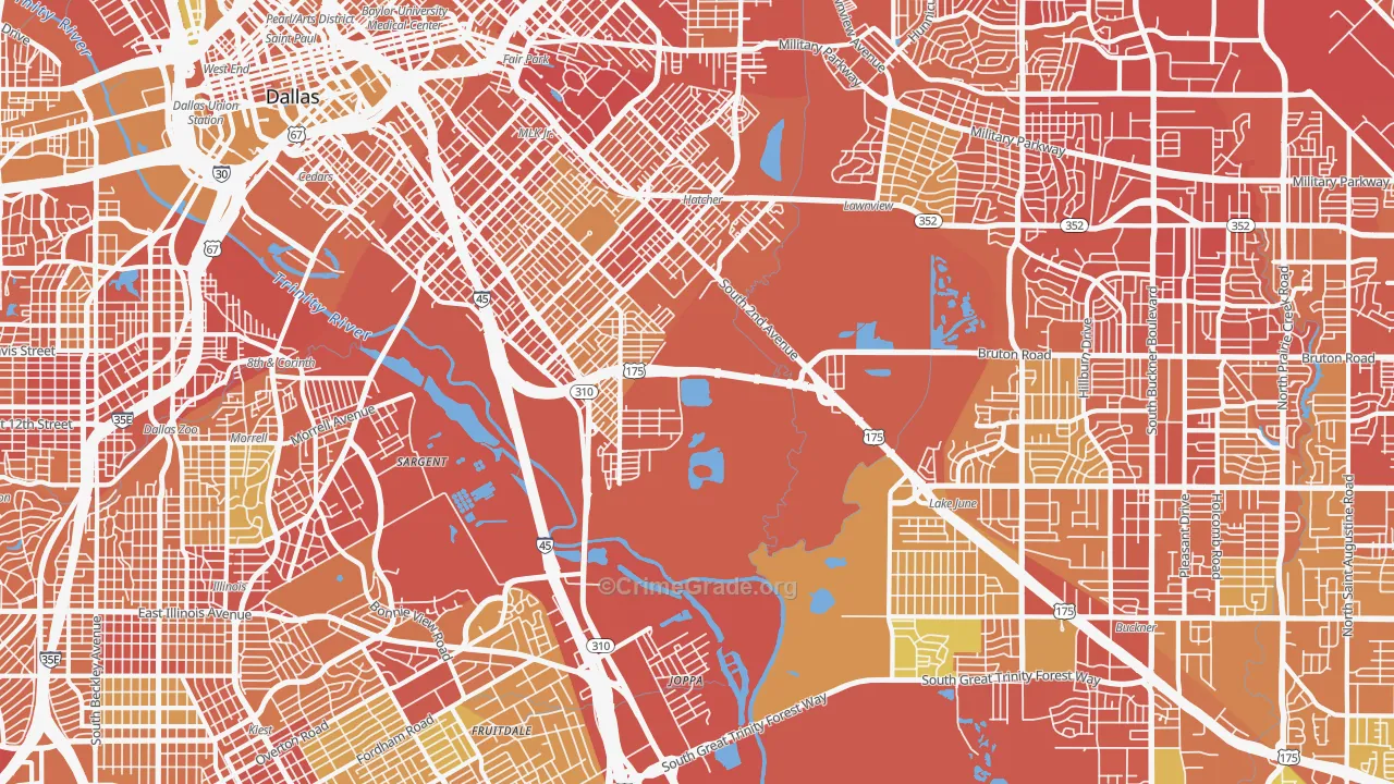 South Boulevard Park Row, Dallas, TX Map of Vehicle Theft Rates