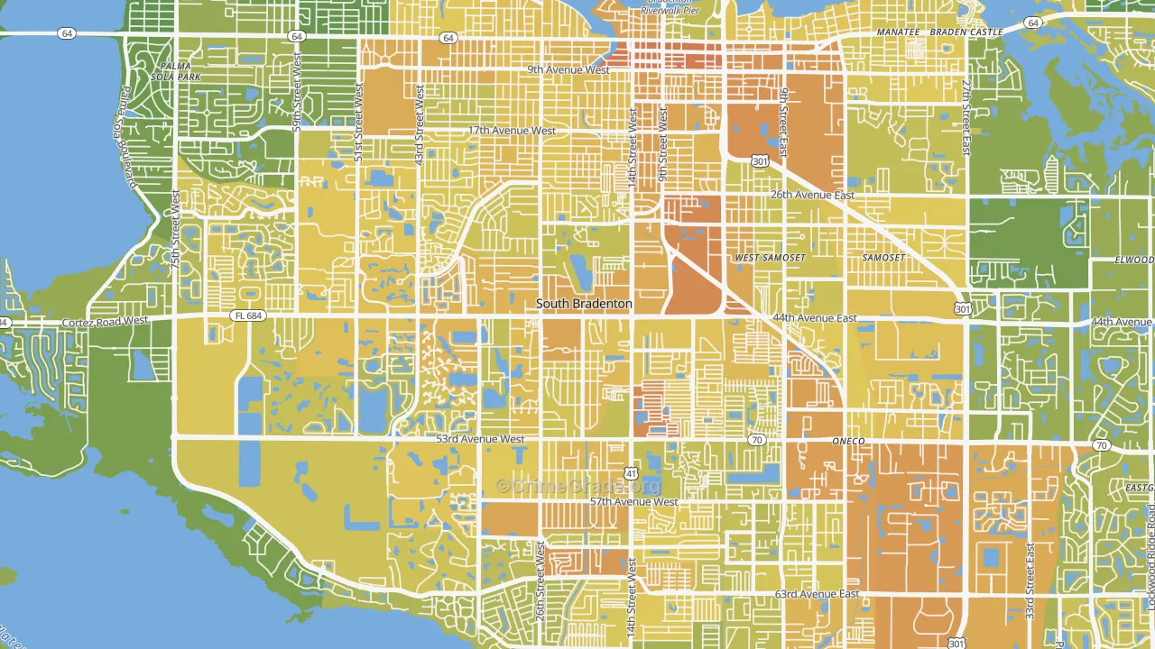 South Bradenton, FL Map of Vehicle Theft Rates