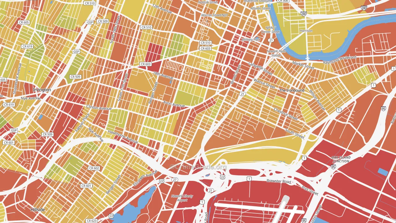 South Broad Street, Newark, NJ Map of Vehicle Theft Rates