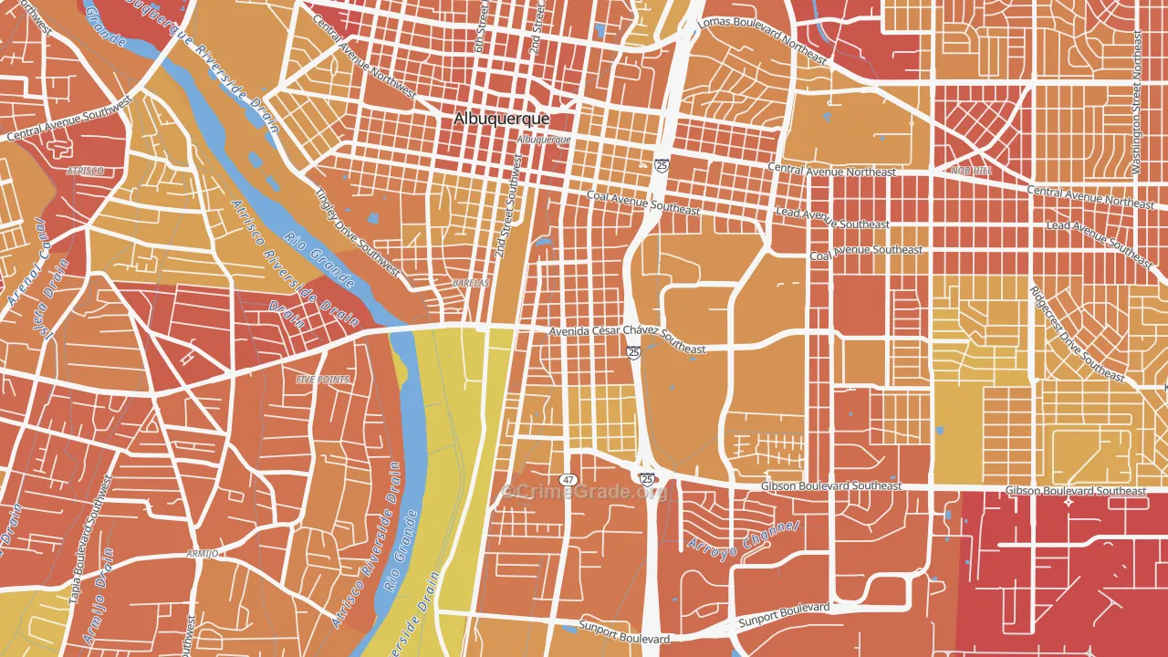 South Broadway, Albuquerque, NM Map of Vehicle Theft Rates