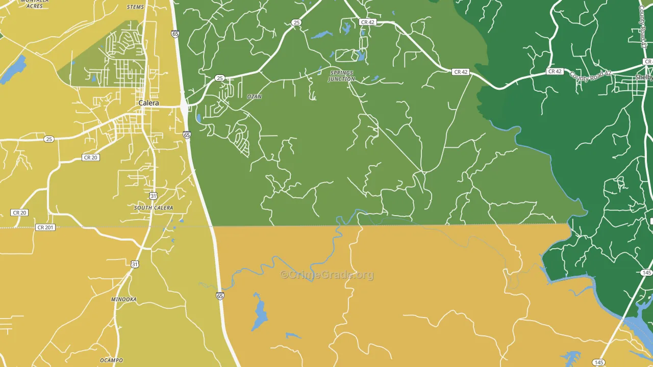 South Calera, AL Map of Vehicle Theft Rates