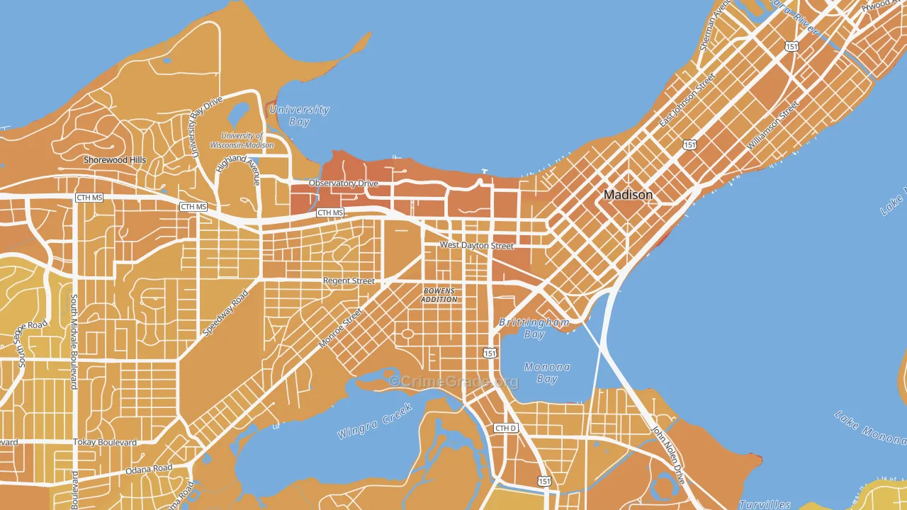South Campus, Madison, WI Map of Vehicle Theft Rates