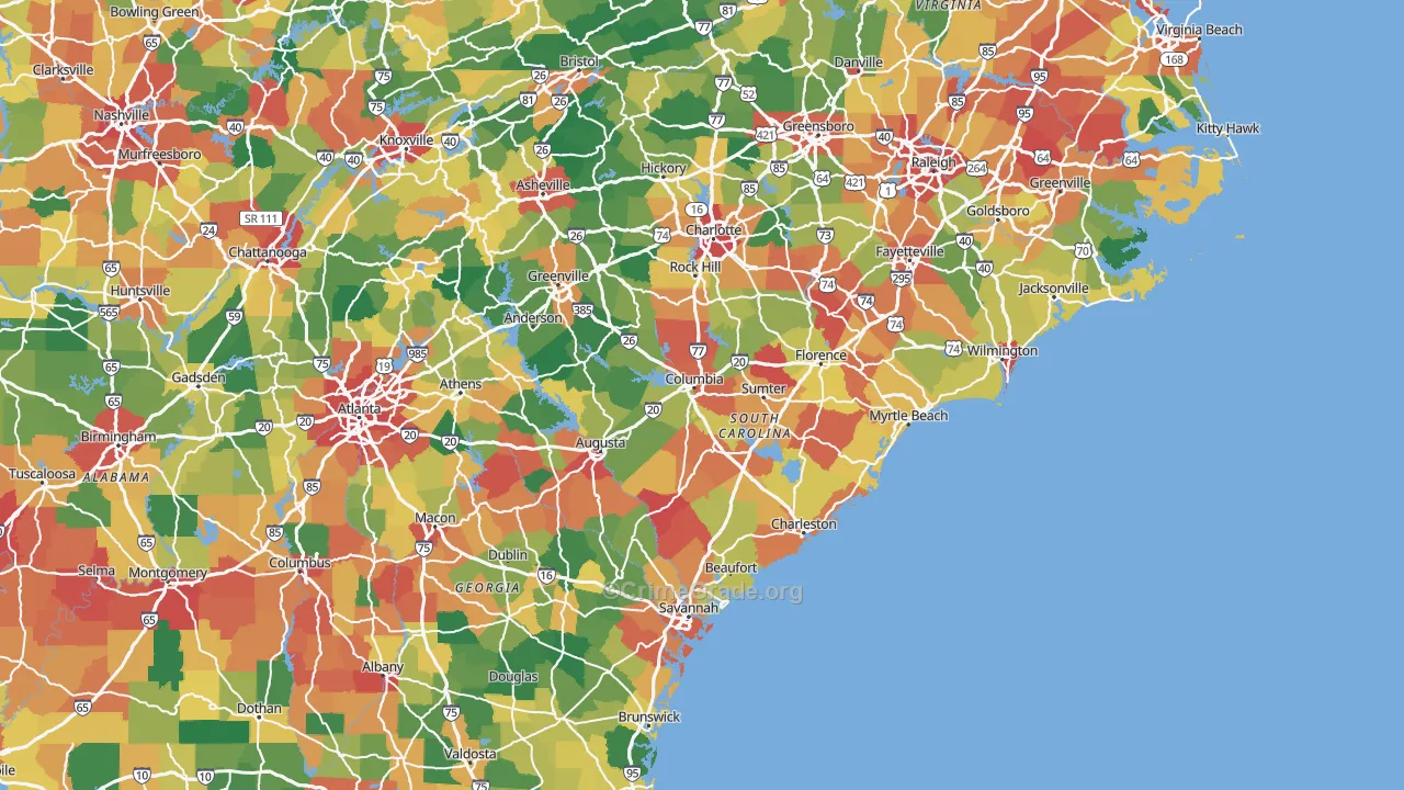 South Carolina Map of Vehicle Theft Rates