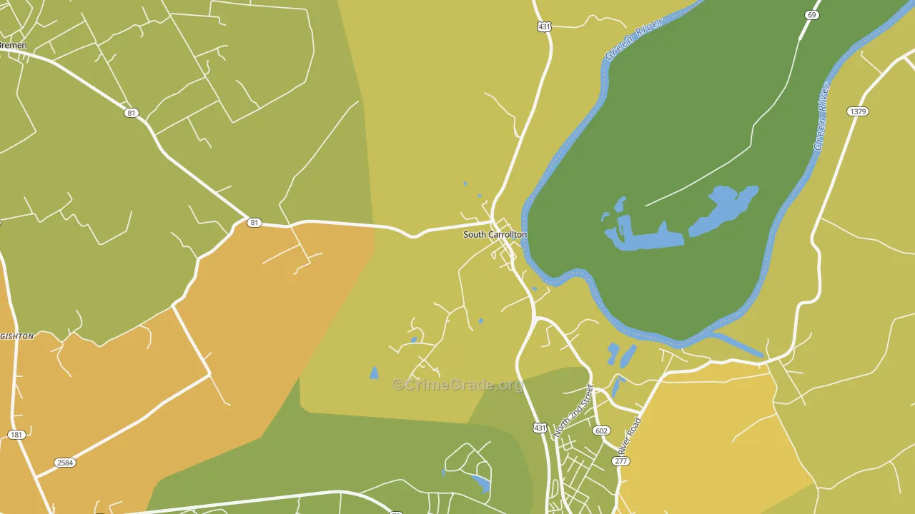 South Carrollton, KY Map of Vehicle Theft Rates