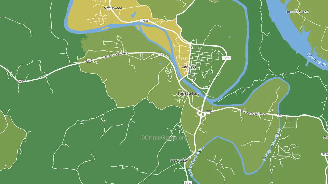 South Carthage, TN Map of Vehicle Theft Rates