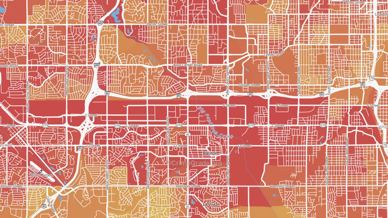 South Central Omaha, Omaha, NE Map of Vehicle Theft Rates