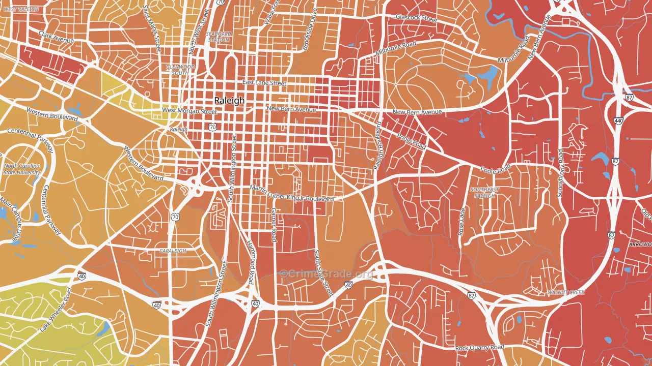 South Central, Raleigh, NC Map of Vehicle Theft Rates