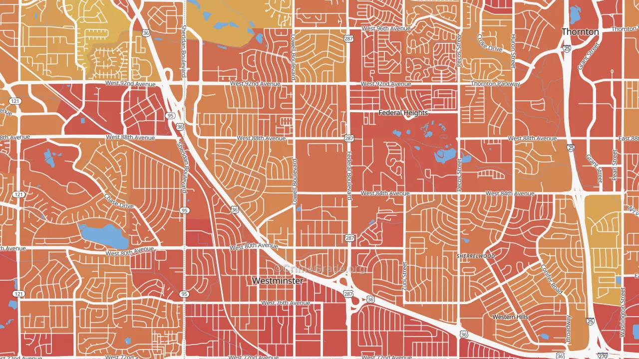 South Central Westminster, Westminster, CO Map of Vehicle Theft Rates