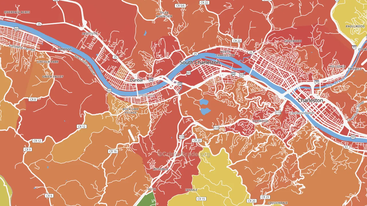 South Charleston, WV Map of Vehicle Theft Rates