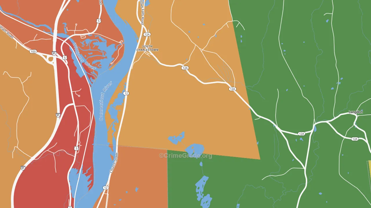 South Charlestown, NH Map of Vehicle Theft Rates