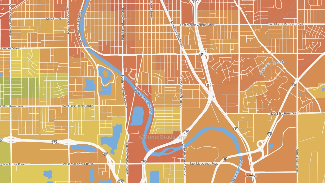 South City Community, Wichita, KS Map of Vehicle Theft Rates